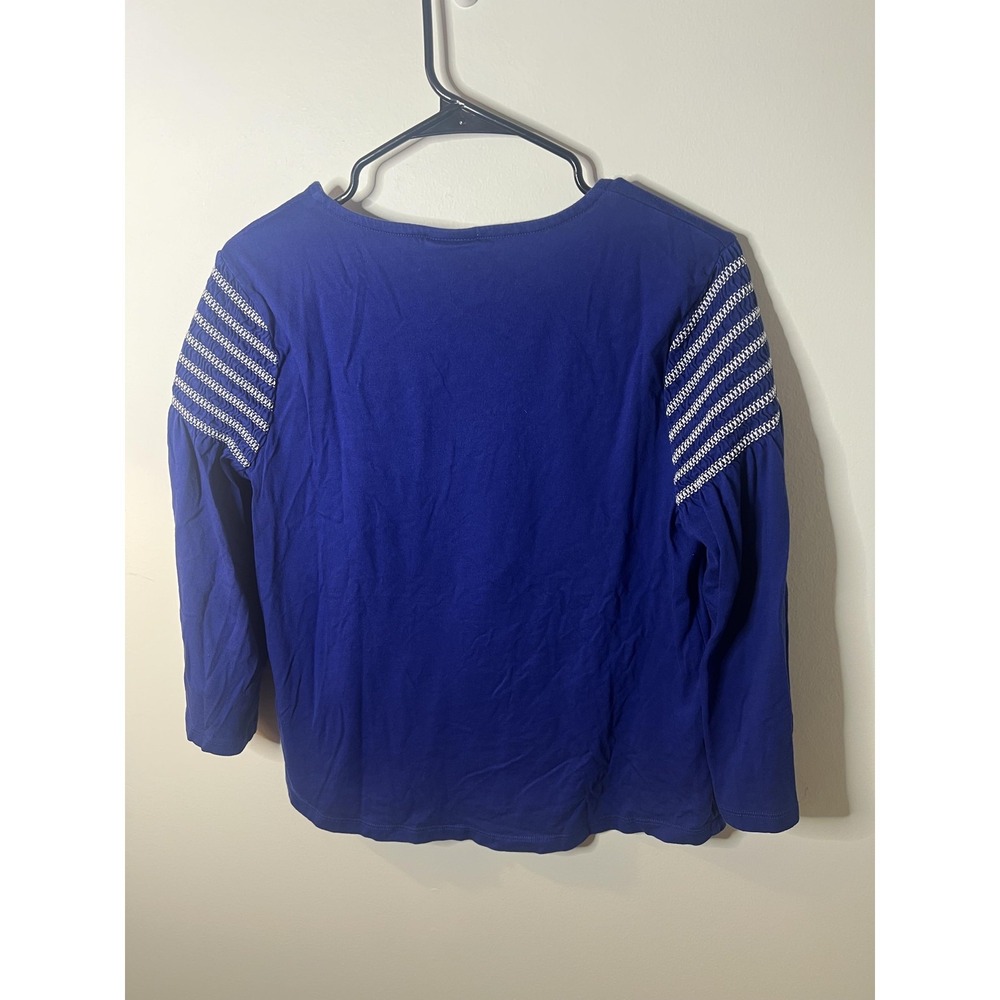 Chicos Shirt Wm LG Blue 3/4 Sleeve Smocked Shoulder Cotton Modal Top Boho Casual - Picture 4 of 10
